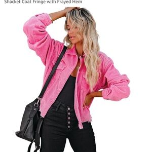 Vibrant Pink Distressed Denim Jacket